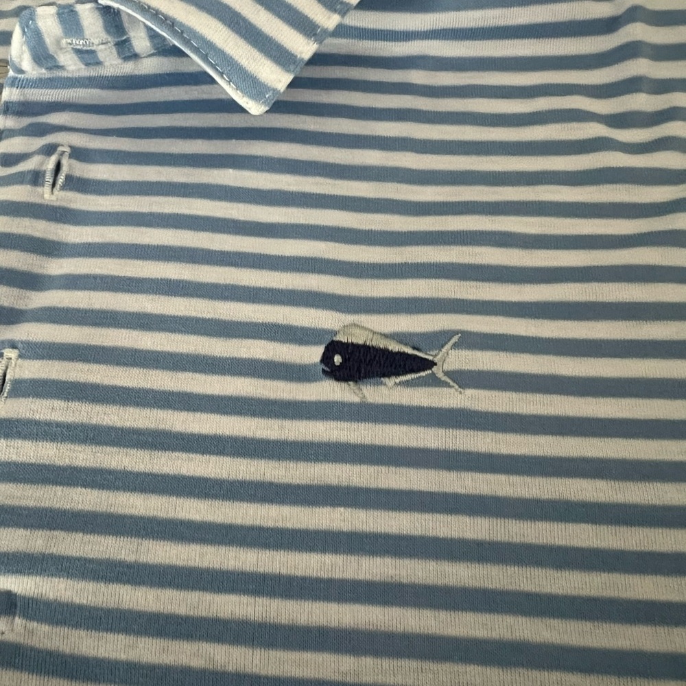 Southern Lure Boys Largish Striped Blue and White Polo Shirt - Picture 2 of 3
